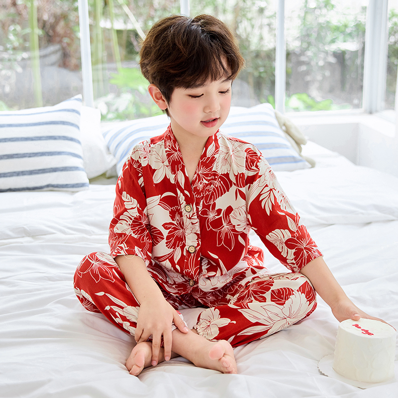 儿童夏季棉绸睡衣套装