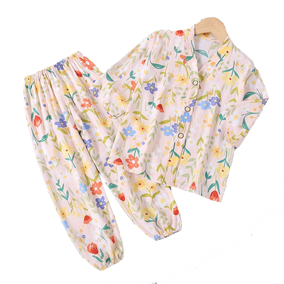 女童棉绸睡衣夏季儿童七分袖