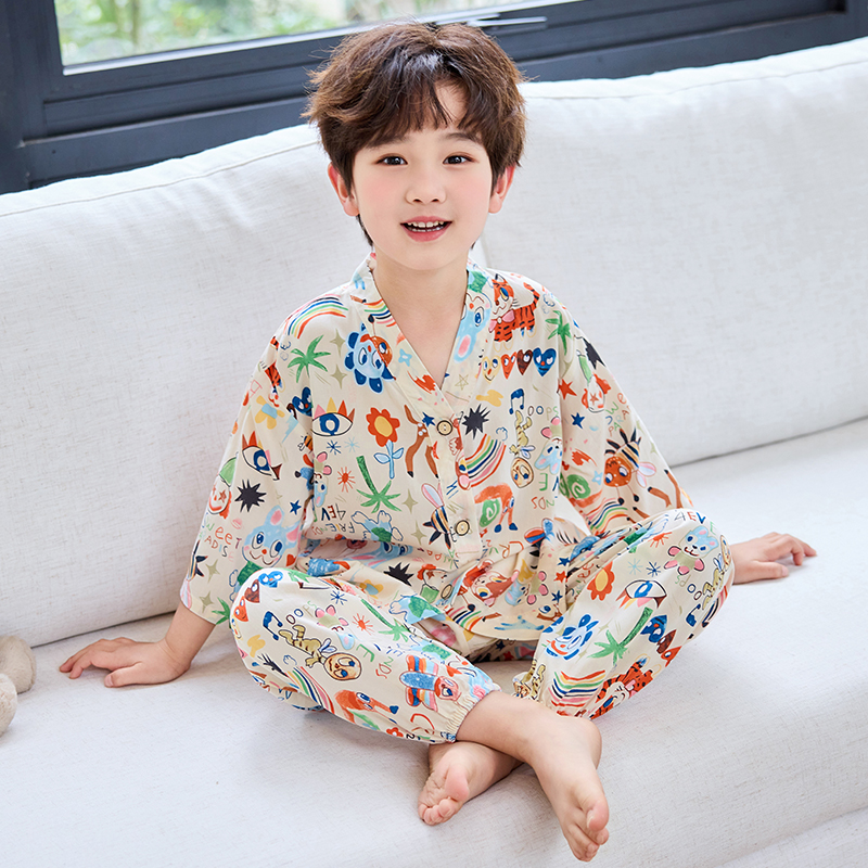 儿童棉绸睡衣夏季薄款套装