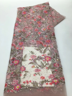 现货珠片绣小清新植物花型绣花面料婚纱晚礼服旅拍服饰布料lace