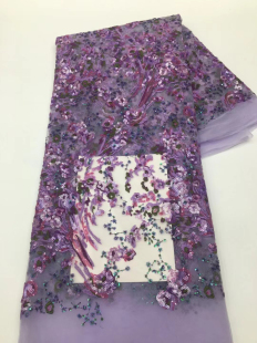 现货珠片绣小清新植物花型绣花面料婚纱晚礼服旅拍服饰布料lace