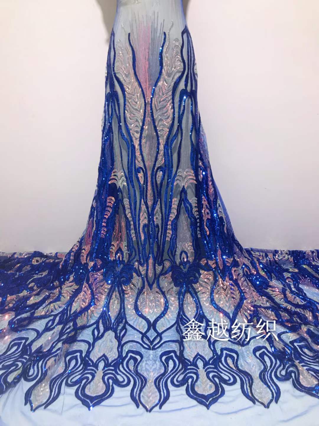 跨境sequin fabric非洲花边网布亮片绣婚纱晚礼服面料 MN1698