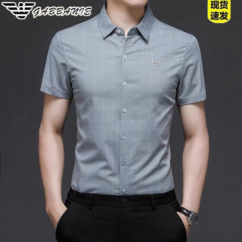 正品意大利新款夏季男士短袖衬衫商务高端免烫抗皱冰丝男正装衬衣