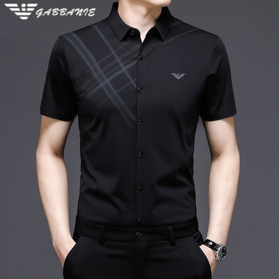 2026夏季GABBANIE短袖衬衫男士桑蚕丝休闲条纹薄青年冰丝衬衣商务
