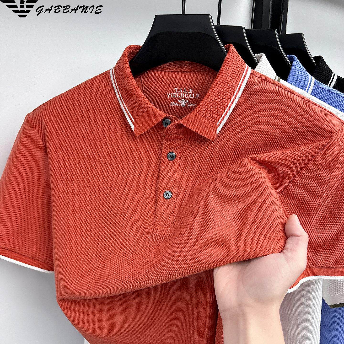 高端夏季2026新款短袖t恤polo衫男纯色商务翻领纯棉中年半袖休闲