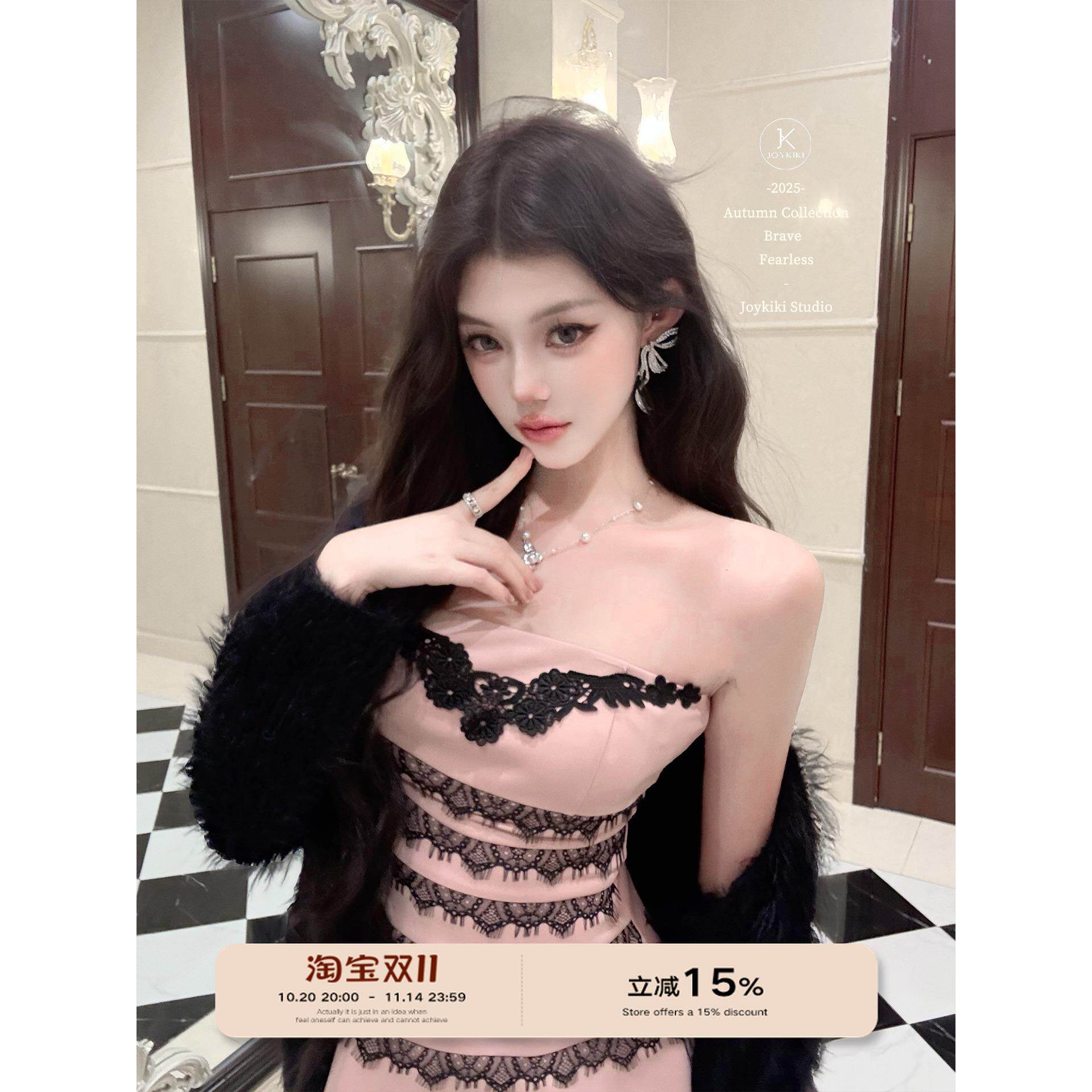 私藏美貌 纯欲蕾丝御姐重工修身显瘦抹胸上衣辣妹