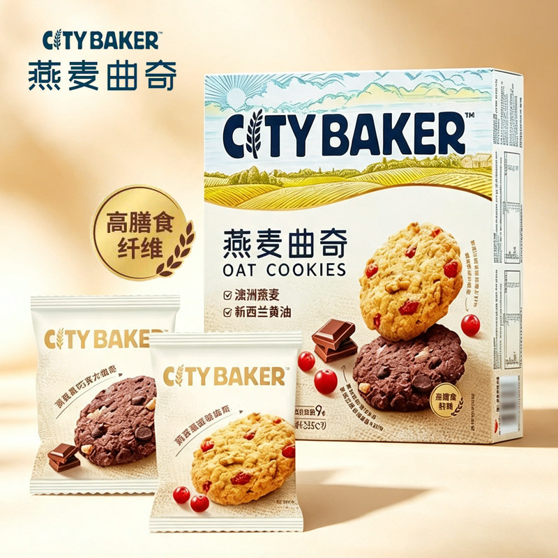 CityBaker燕麦蔓越莓曲奇黑巧克力曲奇饼干450g装独立小包装曲奇