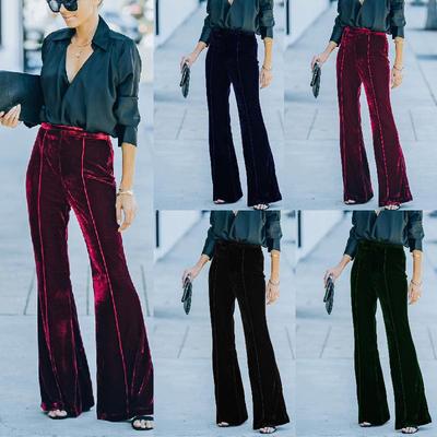 Pants Casual Waist High Pants Bootcut Velvet Gold Collage