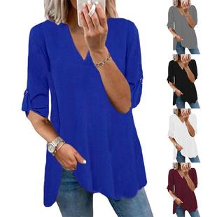 Shirt Chiffon Top Long Loose Pullover Solid Sleeve Neck