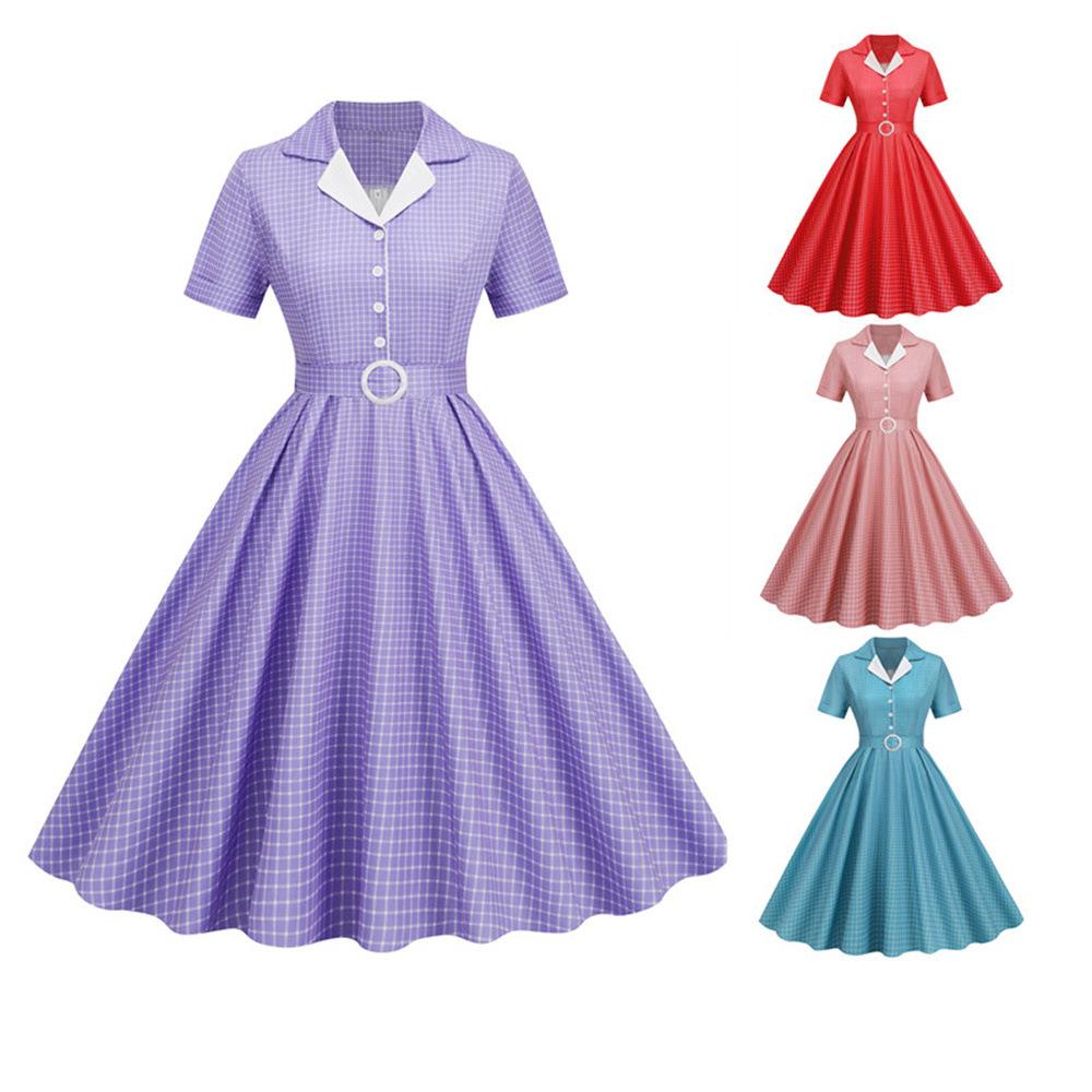 dress retro fit slim belt plaid open collar suit color