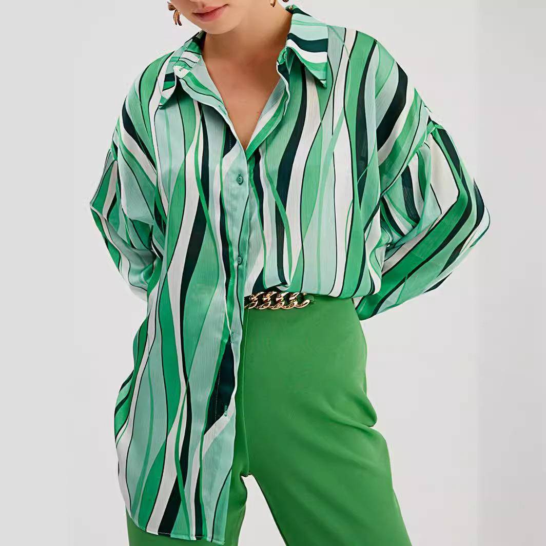 women shirt street personality digital shirt cardigan loose