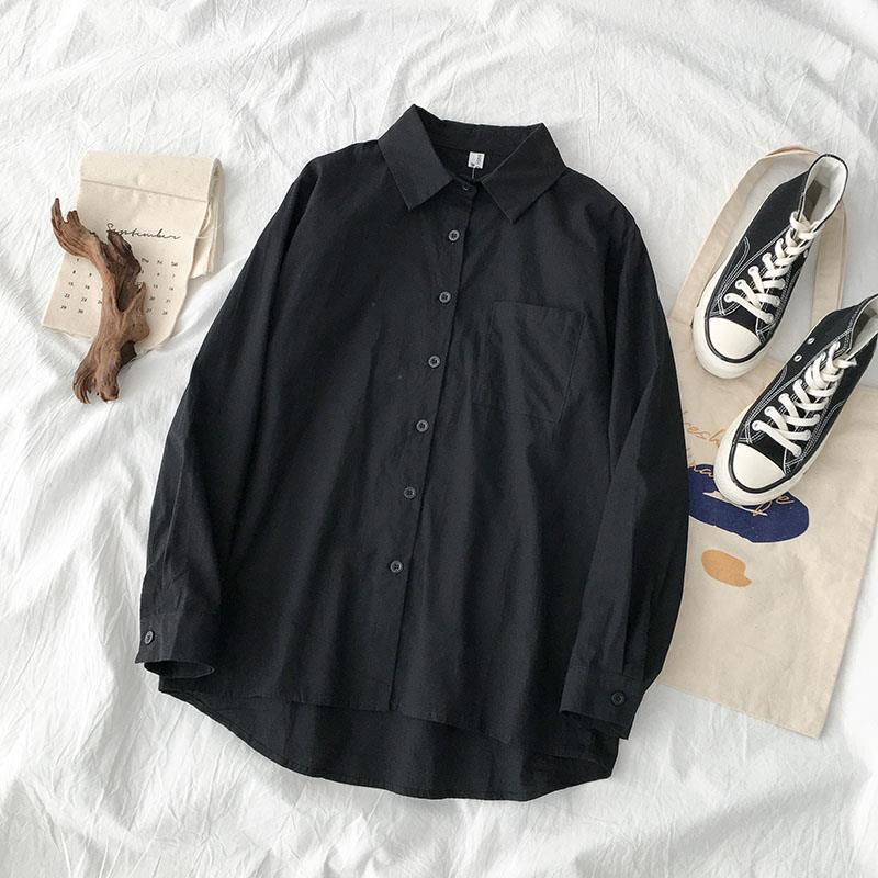 top bottoming shirt black long-sleeved lapel student shirt