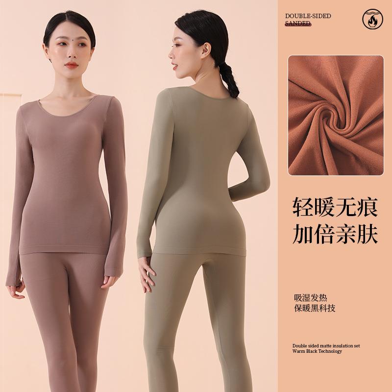 Pure cotton autumn clothes and autumn pants thin round neck