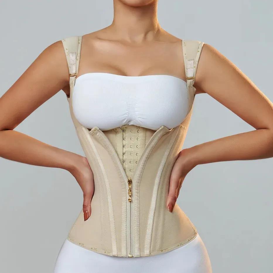 top shaping body retro button zipper belt control tummy