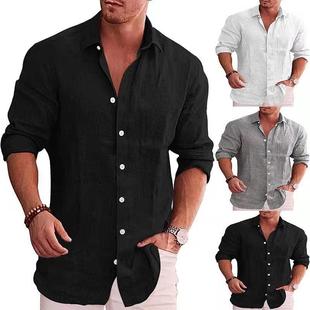 size solid lapel loose long linen large shirt Mens color