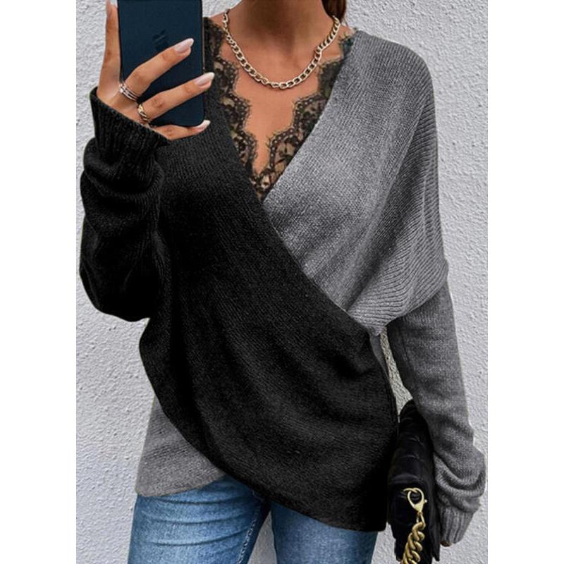 sweater wrap cross crisis long lace contrast print sexy