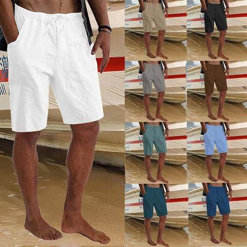 Waist Linen Yoga Pockets Belt Loose Elastic Shorts Fit Mens