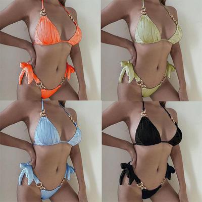 Swimsuit Sea Ripple Halter Neck Tether Sexy Bikini Swimsuit