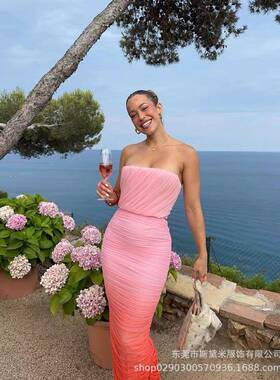 Dress Long Fishbone with Top Tube Tie-Dye Color Gradient