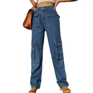 elastic semi multi pocket workwear Vintage denim washed