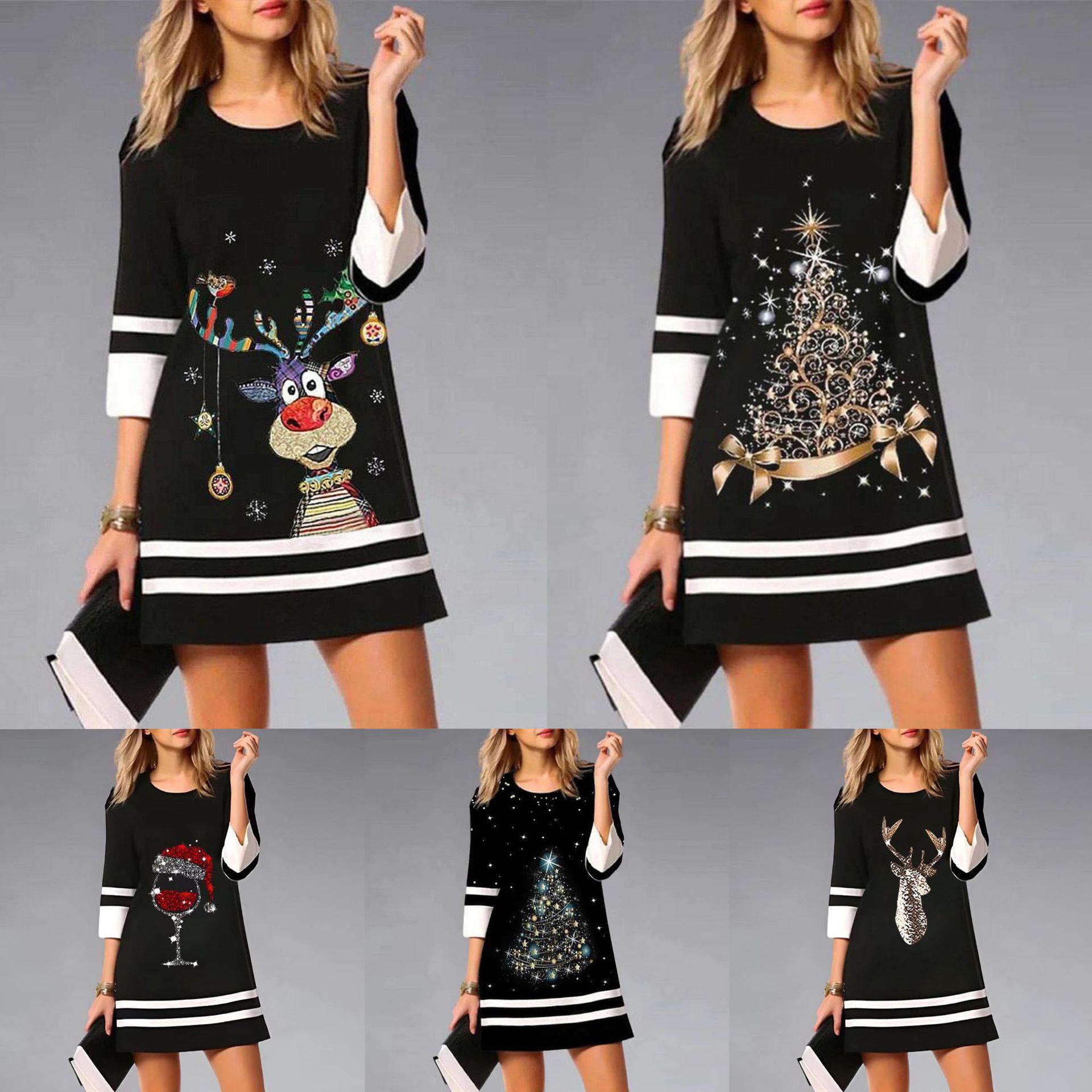 dresses print striped casual fashion dress pullover quarter
