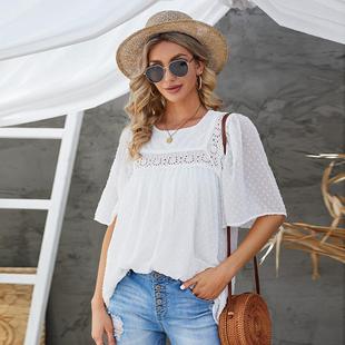 chiffon size large solid color lace shirt loose
