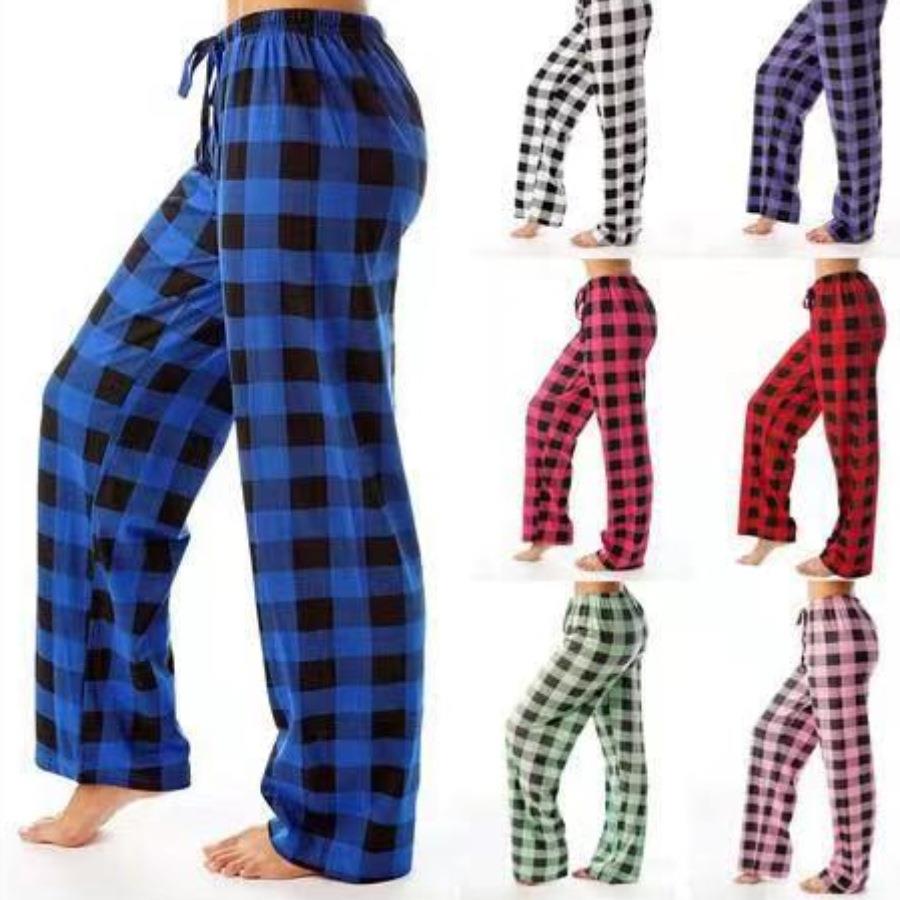 classic plaid womens casual trousers loose fit home wear