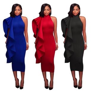 black bandage dress women elegant party bodycon ruffle sexy