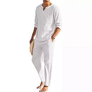 Solid Insert Cotton Pocket Color Suit Linen Mens Casual