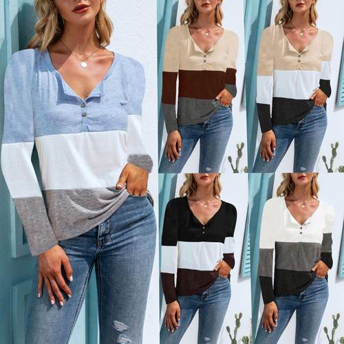 top T-shirt loose button all-match casual matching color