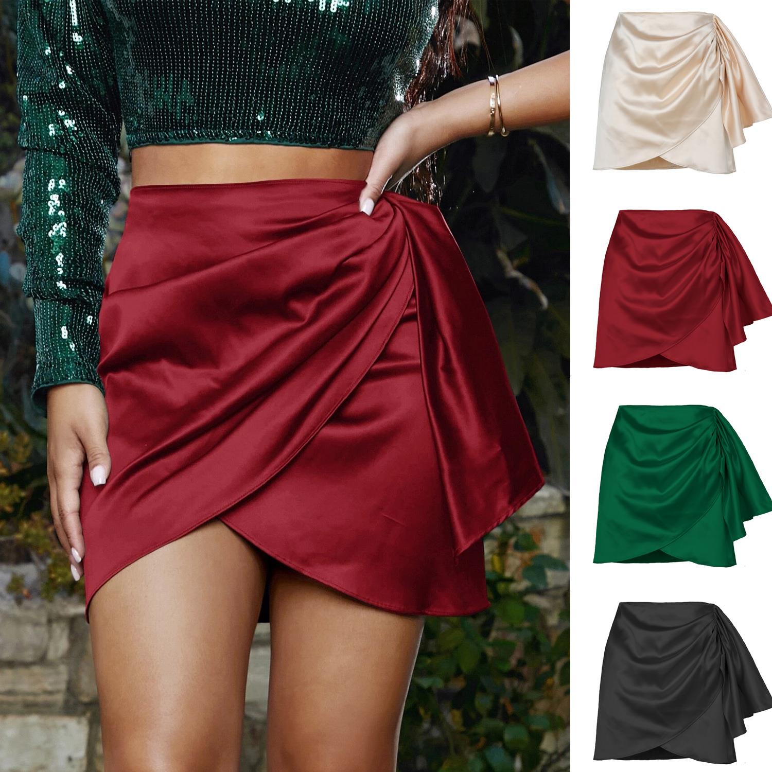 skirt symmetry colored pleated piece hip ruched slit one