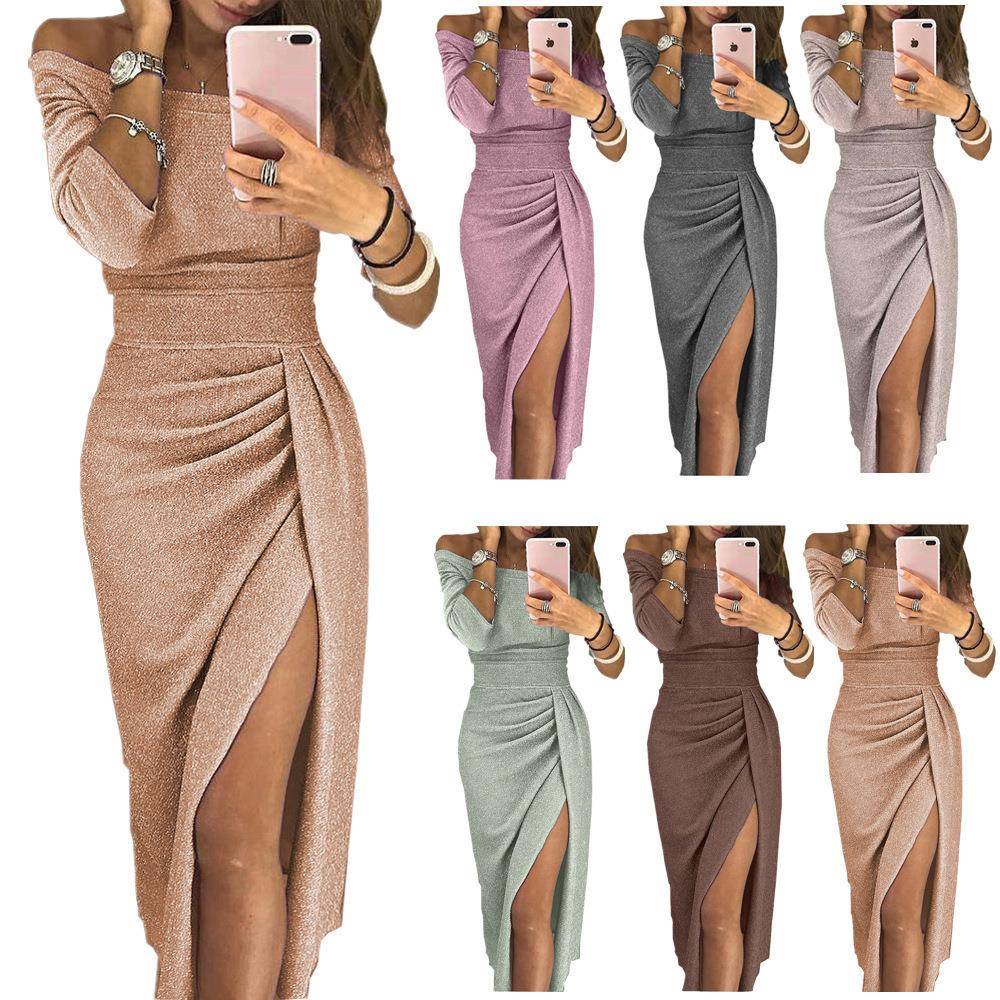 dress Womens one-shoulder dress dress slit hip-wrapped
