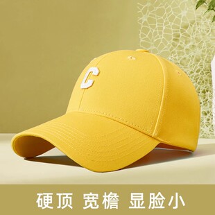 柠檬黄帽子黄色硬顶全棉C标棒球帽男女士户外休闲百搭鸭舌帽子潮