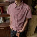 纯棉上衣休闲短袖 XCOK 男 复古低饱和肌理感衬衫 美式 维希格纹 夏季