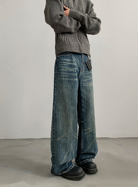 小柯xcok美式复古水洗蓝色直筒牛仔裤男款宽松休闲cleanfit长裤子