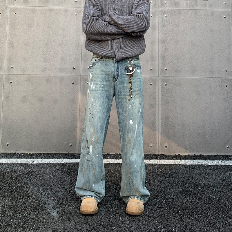小柯高街vibe泼墨直筒牛仔裤长裤