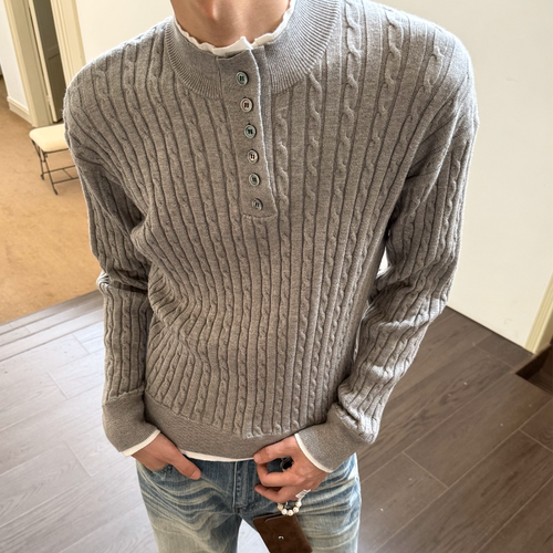 XCOK立领双领麻花毛衣