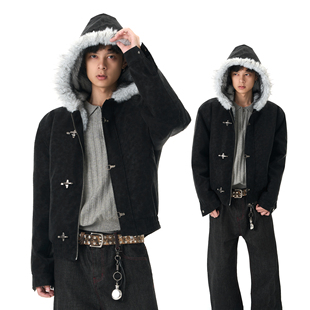 XCOK霜寒座山雕鳄鱼纹PU皮衣夹克宽松连帽外套冬装保暖棉衣男女