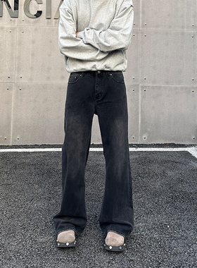 小柯XCOK巴家bootcut黑色牛仔裤男美式复古直筒微喇宽松vibe裤子