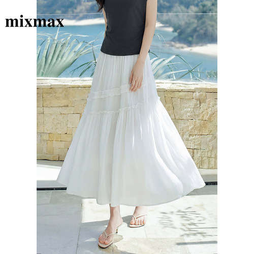 MIXMAX/美姿宝莲海风白絮夏日蛋糕裙2026夏新款法式高腰百搭半裙