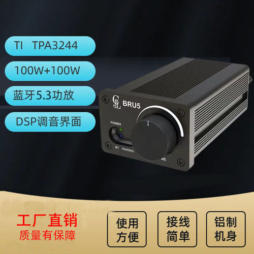 TPA3244 2x100W蓝牙5.3功放机立体声大功率家庭影院BRU5 DSP调音