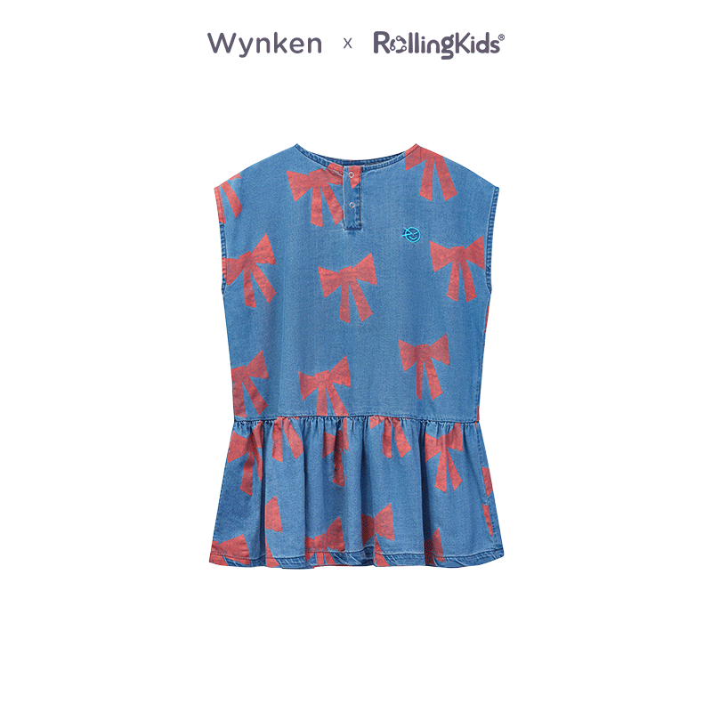 WYNKEN 女童连衣裙女童时尚蝴蝶结印花无袖连衣裙秀场同款