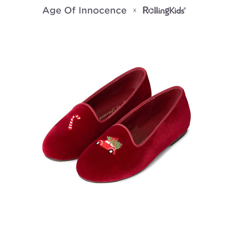 Age of Innocence 红色单鞋女童平底一脚蹬平底鞋丨RollingKids