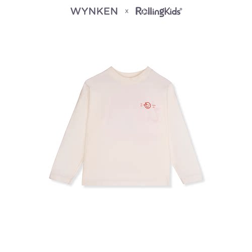 WYNKEN 男女儿童长袖T恤白色圆领宽松休闲上衣丨RollingKids