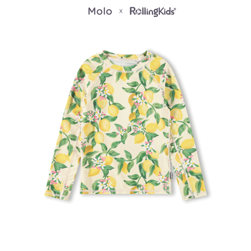 Molo 柠檬印花长袖泳衣女童黄色儿童游泳衣丨RollingKids