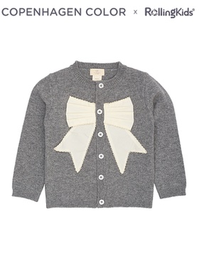 COPENHAGEN COLOR 女童甜美灰色蝴蝶结针织开衫上衣丨RollingKids