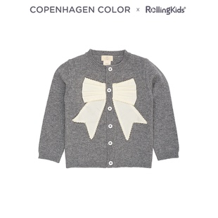 COPENHAGEN COLOR 女童甜美灰色蝴蝶结针织开衫上衣丨RollingKids