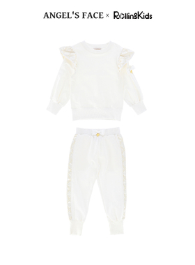 Angel's Face女童白色长袖T恤白色束脚长裤两件套装丨RollingKids