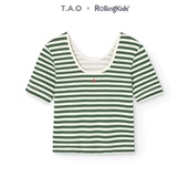 T恤儿童百搭休闲上衣 T.A.O 女童条纹短袖 RollingKids