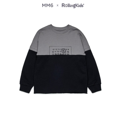 MM6 儿童休闲黑白灰拼接卫衣男女宽松圆领长袖上衣丨RollingKids